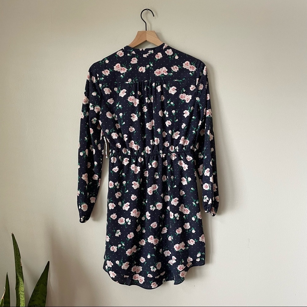 Maison Jules Navy Floral Ruched Tie Waist Shirt Dress - Picture 5 of 6